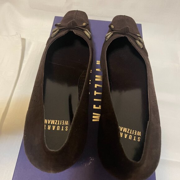 NEW Stuart Weitzman Linksperf Brown Suede Kitten Heal Square Toed Pumps; 9N - Picture 3 of 5